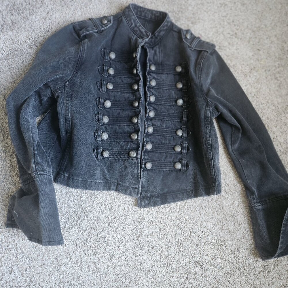 Washed grey denim officer style jacket, XL size